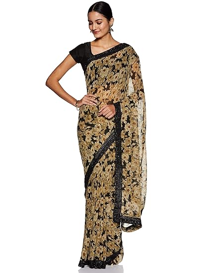 Womanista Womens crepe with Blouse Piece 7510 Sarees (FSP767_ Black_ Onesize)