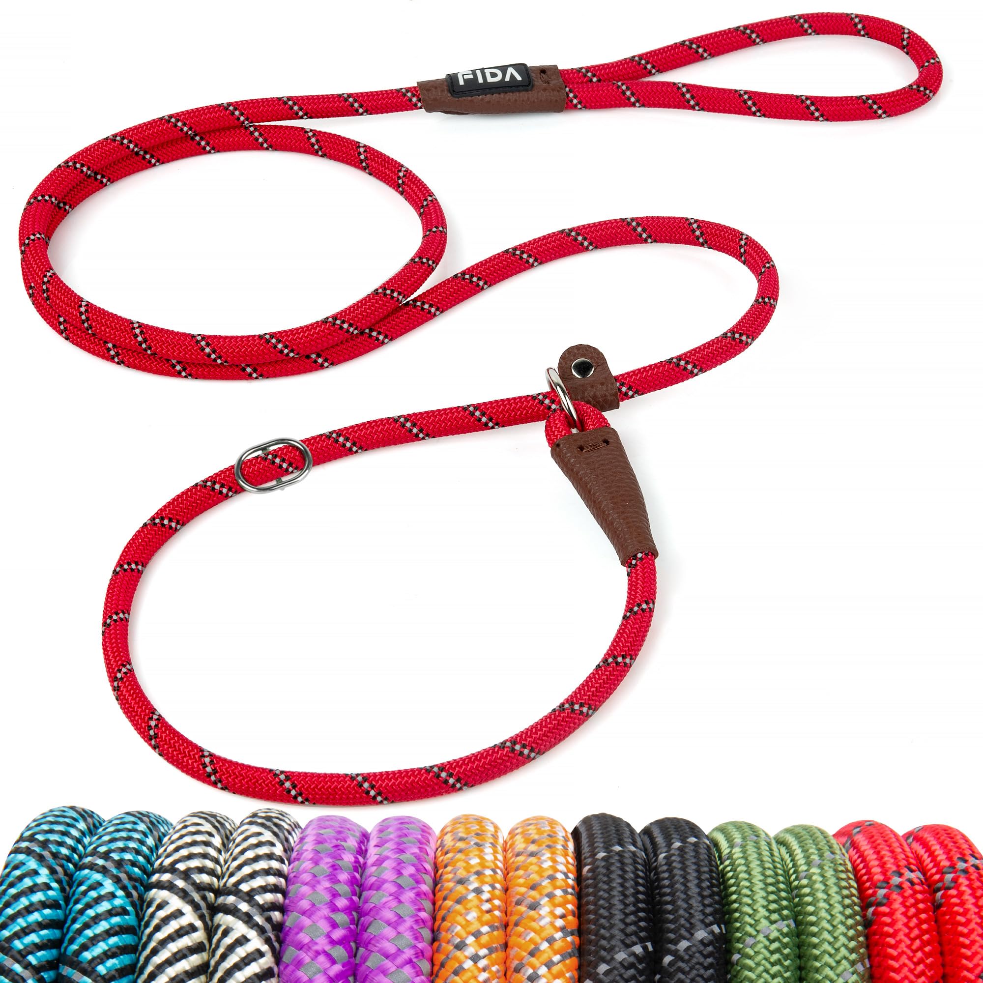 Photo 1 of Fida Durable Slip Lead, 6 FT x 3/8" Heavy Duty Dog Loop, Comfortable Strong Rope Slip Leash for Small Dogs and Puppies, No Pull Pet Training Leash with Highly Reflective (3/8", Red)