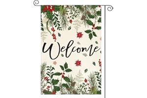 AVOIN colorlife Poinsettia Holly Berries Christmas Garden Flag 12x18 Inch Double Sided Outside, Floral Welcome Winter Holiday Yard Outdoor Decorative Flag