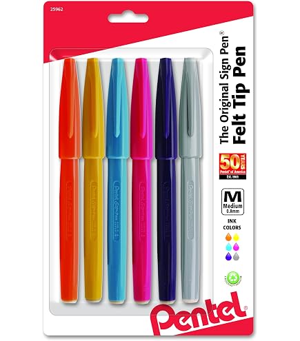 Sign Pens 2mm Nib Fineliner Pentel Sign Pen 6-Pack - Red Fiber Tip Markers, 2mm ...