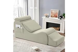 Yoga Chair Lounge for Adult, Ergonomic Chaise Lounge Chair with Side Pocket, Headrest, Waist Pad, Ottoman，Perfect for Stretch