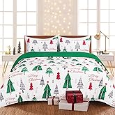 FRAMICS 3 Piece Christmas Duvet Cover King Size, Christmas Tree Duvet Cover Set with Zipper Closure, Merry Christmas Comforter Cover Set 1 Duvet Cover 104 x 90 inches & 2 Pillow Shams, Green