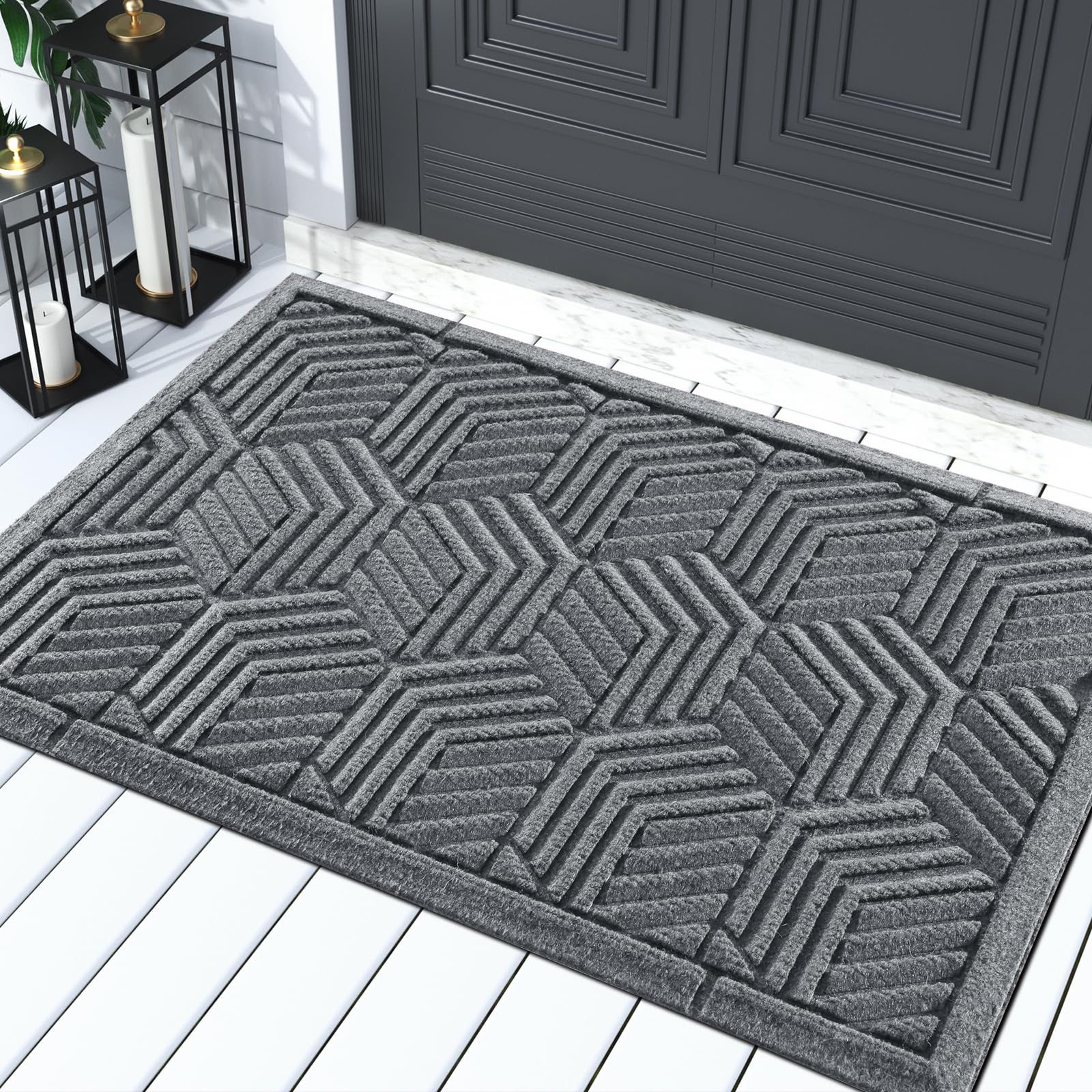 Yimobra Door Mat，Water Absorption rubber mat， Non Slip, Resist Dirt, Water Absorption, Easy Clean, 92 x 61 cm, Black Gray