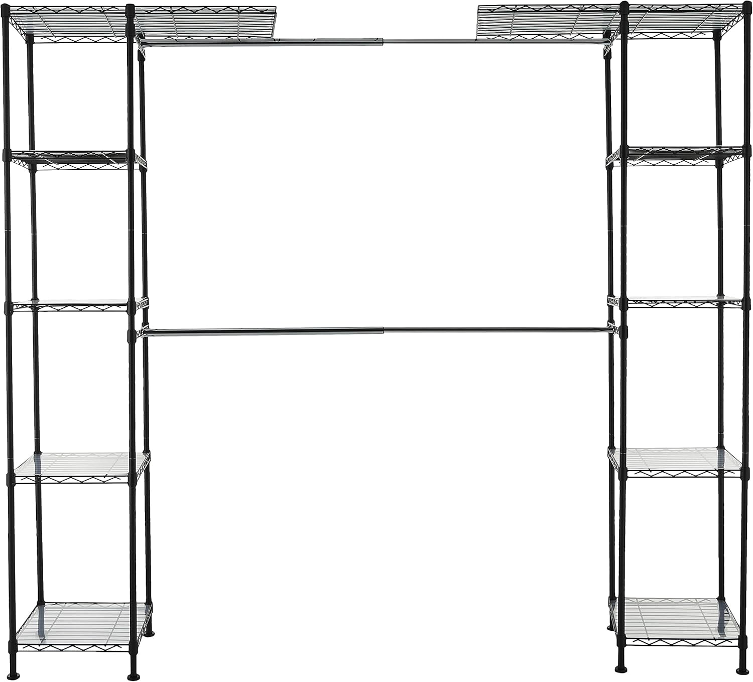 Amazon Basics Expandable Wardrobe and Closet Organizer / Rail with 10 Height-Adjustable Shelves, 521kg Max Weight, Black - Image 4
