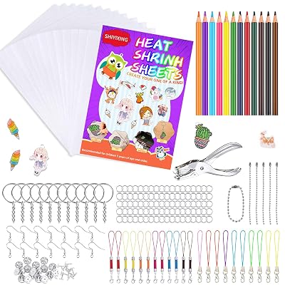 SHIYIXING Shrink Plastic Sheet Kit,20Pcs Shrinky Art Paper,Shrinky Dinks Keychain Accessories for Creative Art &amp;amp;amp; Craft Supply , DIY