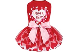 cyeollo Dog Dress Holiday Heart Print Tulle Doggie Dresses for Small Dogs Girls Party Outfit Puppy Apparel, Red M