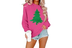 LOTUCY Christmas Sweatshirts for Women Christmas Tree Graphic Long Sleeve Shirt Xmas Holiday Party Pullover Blouse