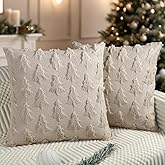 Artmag Christmas Pillow Covers 16 x 16 Inch Set of 2 Beige Christmas Tree Pillow Cases Soft Plush Faux Fur for Winter Holiday Home Coach Sofa Decoration