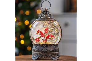 KIRSCHBLÜTE Christmas Snow Globe Lights, Light Up Snow Globe Cardinal Scene, Music Flashing Snowflake Christmas Snow Globe, USB and Battery Powered Christmas Decoration Gifts