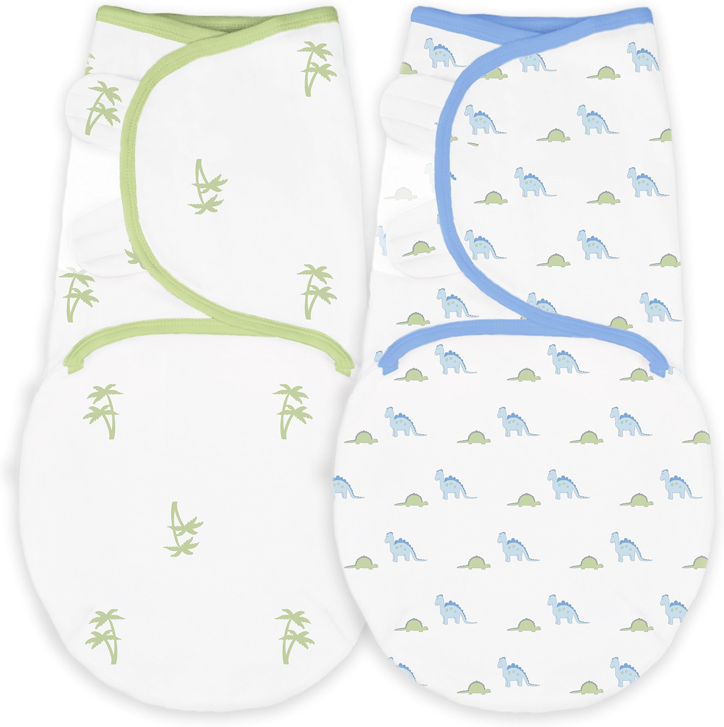 Amazing Baby Swaddle Blanket with Adjustable Wrap, Set of 2, Tiny Dinos and Palm Trees, Small, 0-3 Months