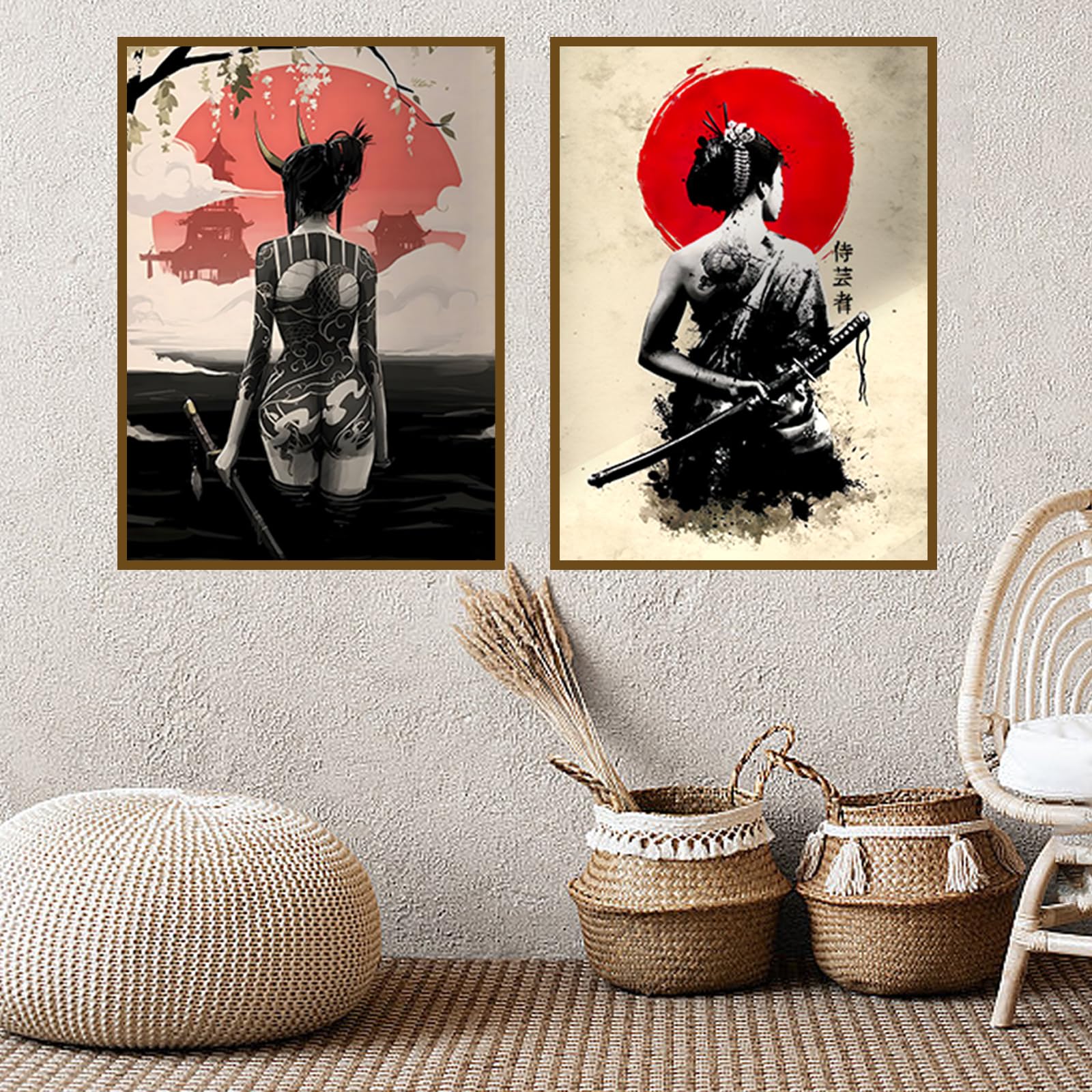 KAIDAARTLH Japanese Samurai Poster, Modern Geisha Paintings, Canvas Prints Pictures Wall Art for Living Room Bedroom Decor, Frameless(B,2x50x70cm)
