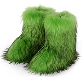 WOVOIE Fur Boots for Women Winter Fluffy Furry Boots Mid-Calf Snow Boots with Anti-Slip Warm Lining for Y2K Streetwear