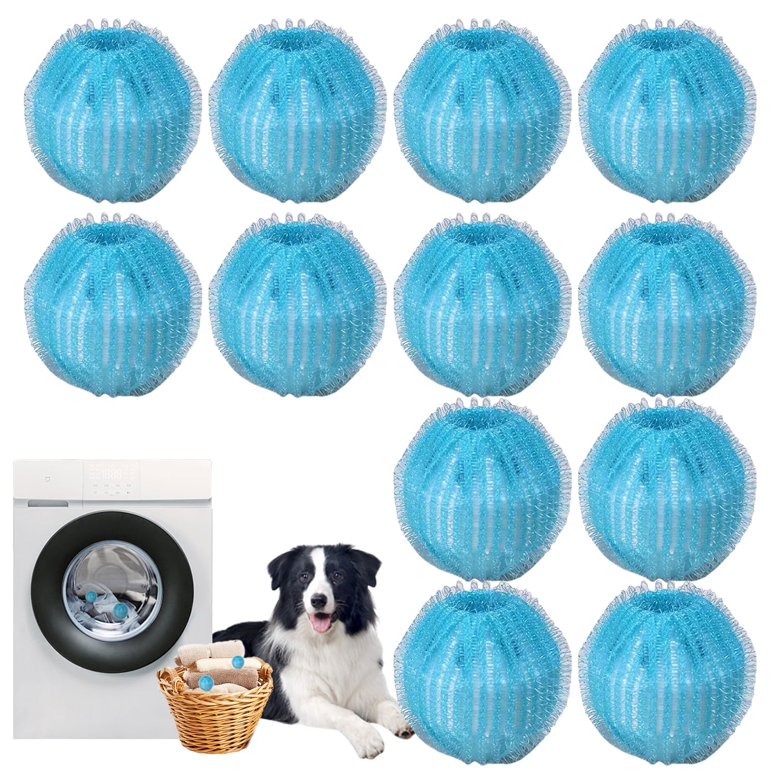 Photo 1 of 12 PCS Pet Hair Remover for Laundry, Reusable Dog & Cat Hair Remover for Laundry, Laundry Pet Hair Catcher for Clothes, Bedding, Won’t Damage Fabrics (Blue)