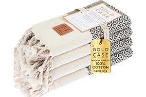 GOLD CASE HOME COLLECTION Gold CASE Turkish Hand Towels for Bathroom Set of 4 – 20 x 40'' – 100% Cotton Bathroom Towels – Aphrodite Kitchen Small Towel for Spa, Face, Tea & Dishcloth – Decorative Patterned Weave – Black