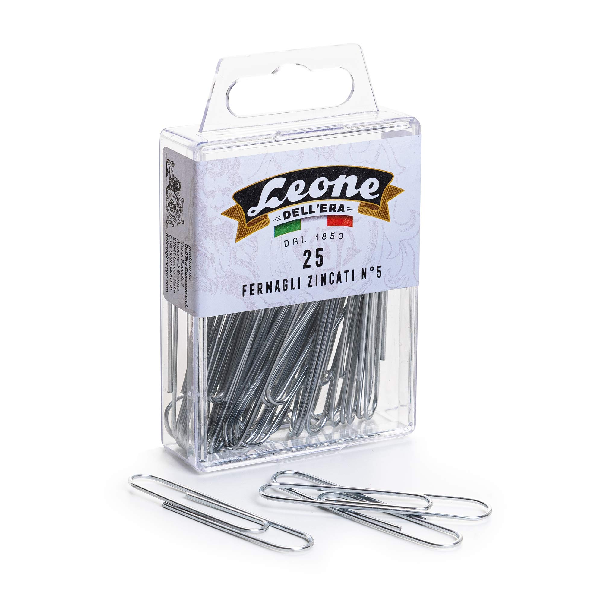 30 Zinc-Plated Lion of The Age Clips No. 5 - mm. 49 Leonecolor Hanging Box Made in Italy