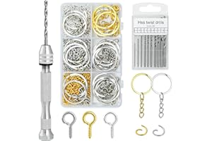 SONGIN Pin Vise Hand Drill Set, 670 Pcs Steel Manual Hand Drill Kit with 10 Pcs Drill Bits, Small Screw Eye Hooks, Keychain Rings for Jewelry Keychain Making and Crafts