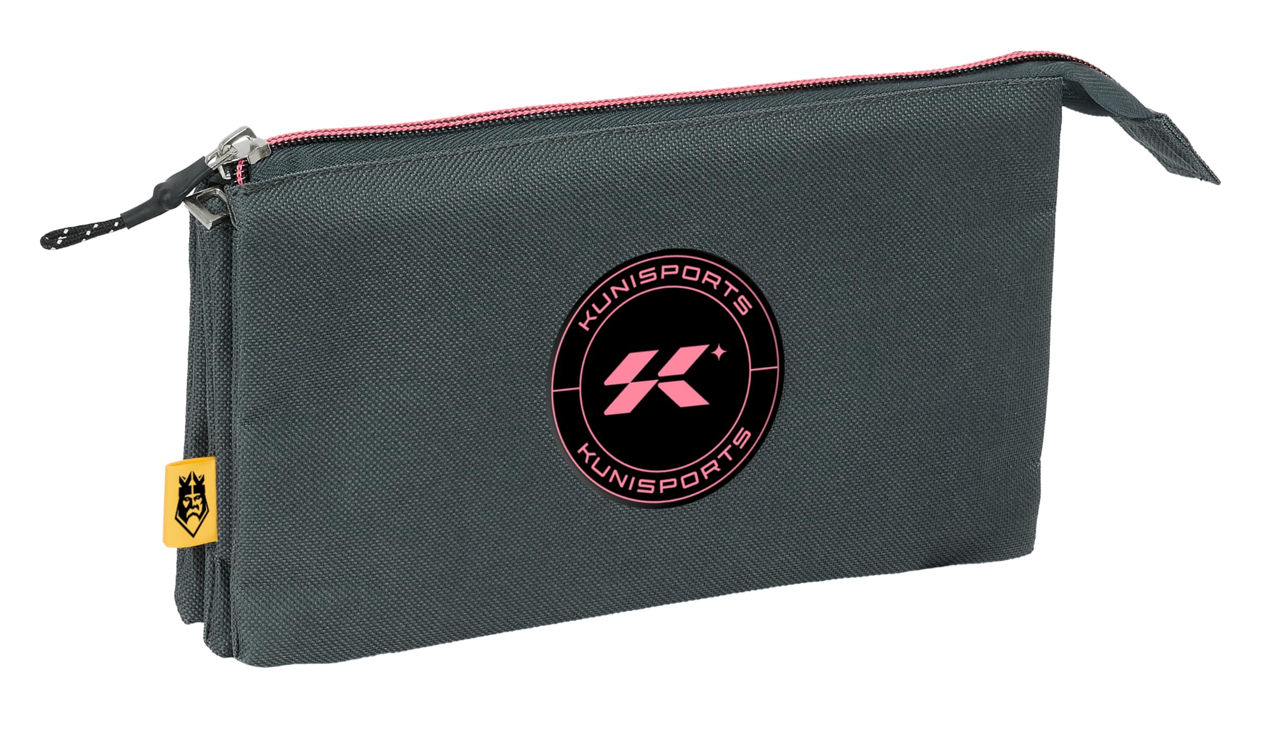 Safta Kings League KUNISPORT – Triple Pencil Case, Children's Pencil Case, Ideal for School Age Children, Comfortable and Versatile, Quality and Resistance, 22 x 3 x 12 cm, Grey, Grey, Estándar,