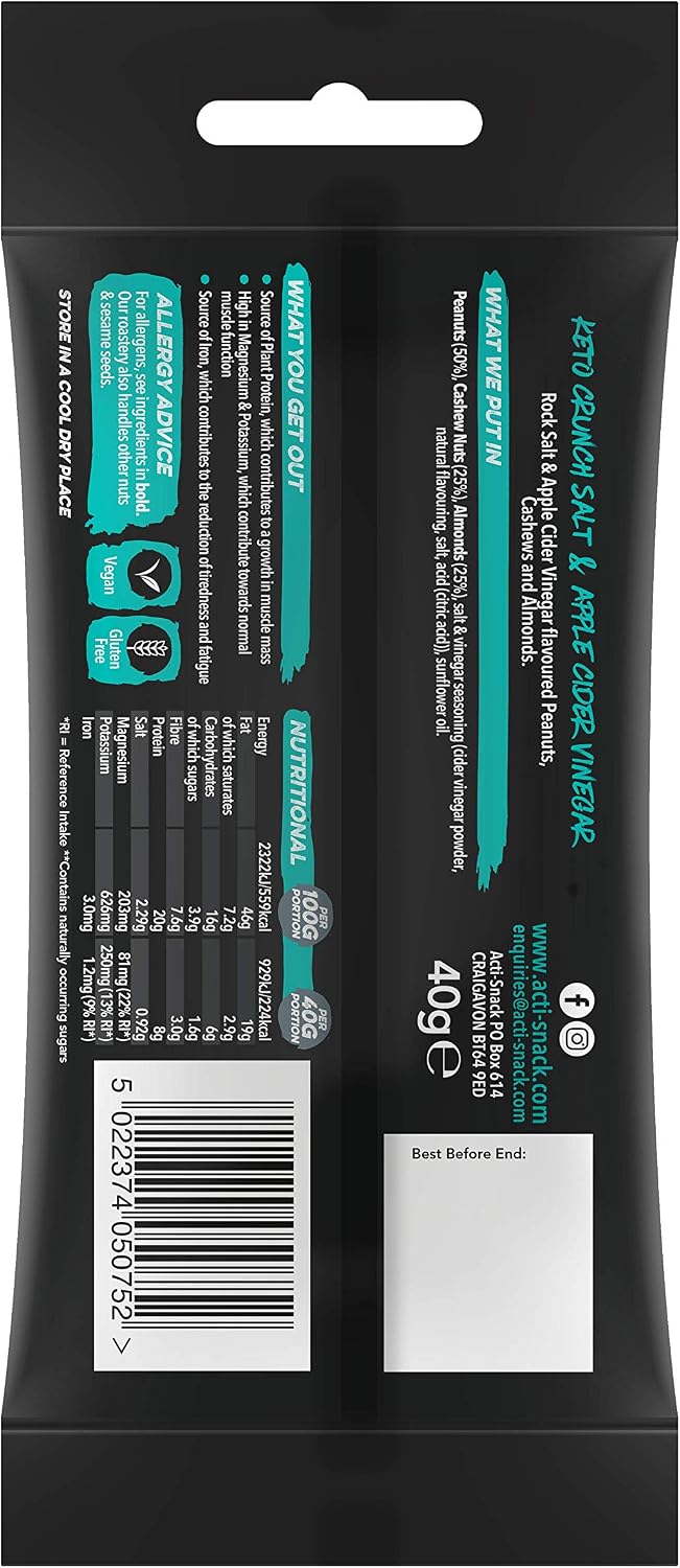 ACTI-SNACK Keto Crunch Salt & Apple Cider Vinegar 12 x 40g, 40 g (Pack of 12) - Image 3