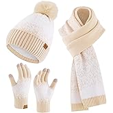 Miorpex Womens Winter Beanie Hat Touchscreen Gloves Long Scarf 3 Set with Warm Fleece Lined Knit Skull Caps Scarves for Women