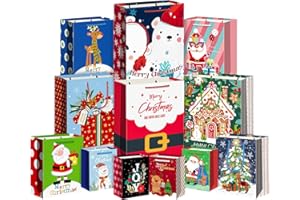 XYLITIC 12Pack Christmas Gift Bags Assorted Sizes, 4 Large,4 Medium and 4 Small Recyclable Christmas Paper Bags, Holiday Xmas Gift Bags with Handle, Christmas Bags for Gifts Wrapping, Party Supplies, New Year