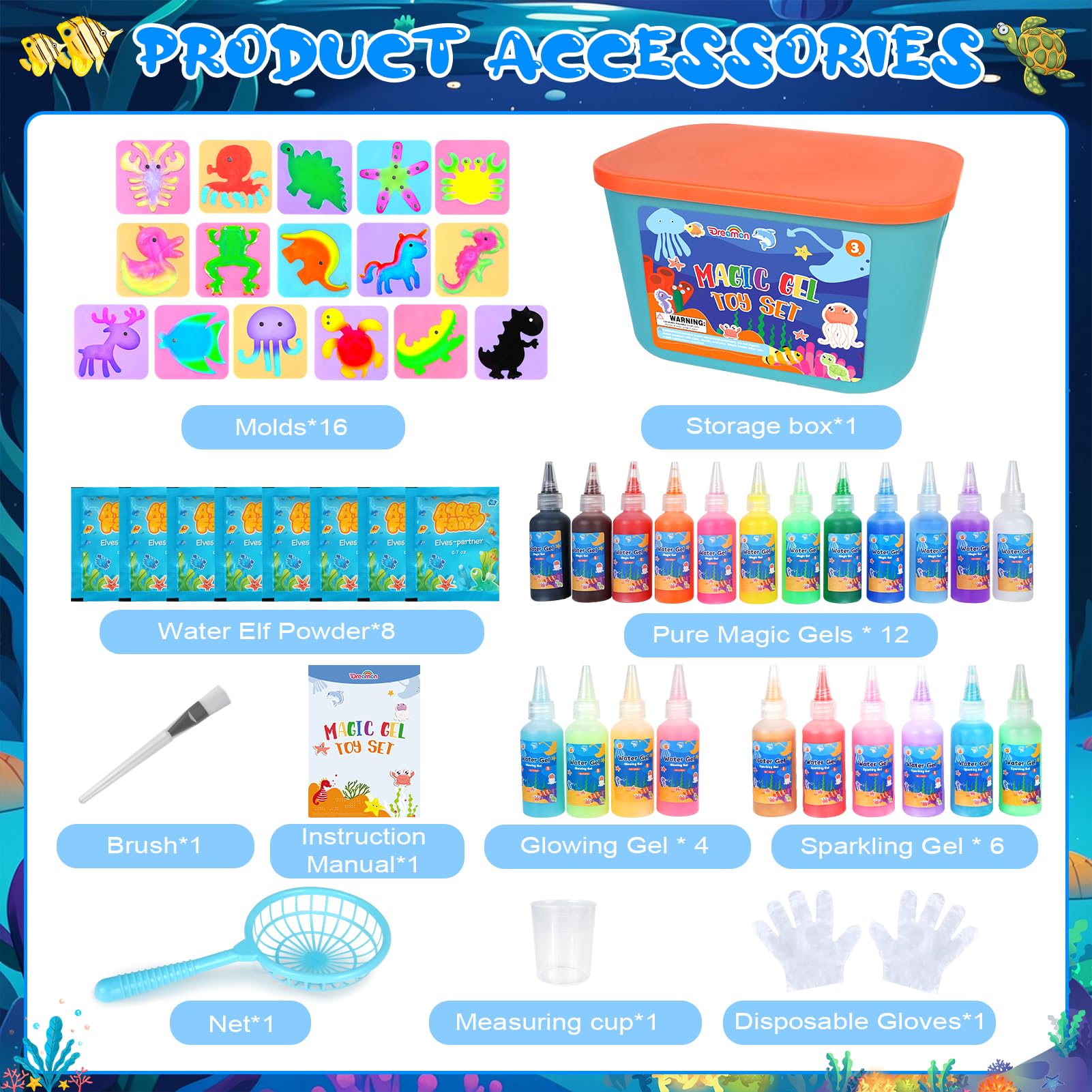 Dreamon Magic Water Gel Toy Kit, DIY 3D Magisches Wassergel-Spielzeug, Aqua Gelz Set mit 22 Farben & 16 Formen, Kreatives Spielzeug Geschenk für Kinder ab 3+, Jungen und Mädchen 5