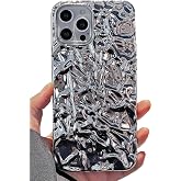 DIMEIYA Compatible with iPhone 15 Pro Case, Tin Foil Pleated Luxury Designer Electroplated Silver Chrome Hearts Case for Silicone Slim Fit Soft TPU Case for iPhone 15 Pro(Silver)