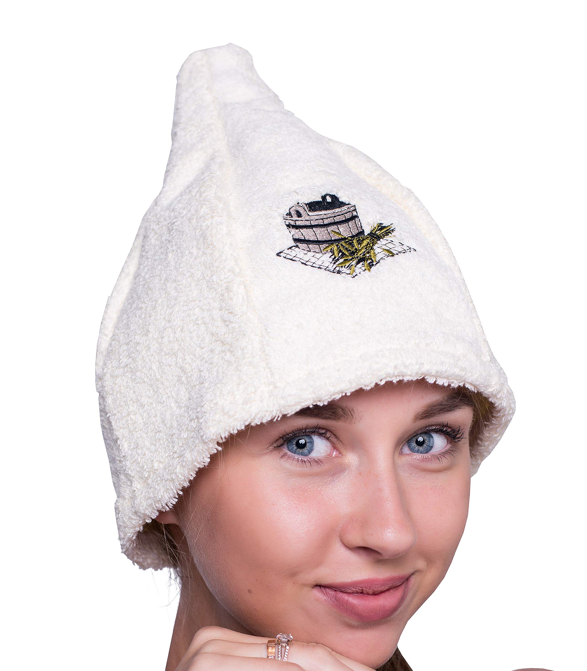 Ger3as Sauna Hat for Men and Women 100% Cotton with Embroidery Wellness Hat (UK, Numeric, 6 7/8, 7 1/2, White)