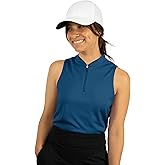 Three Sixty Six Womens Sleeveless Collarless Golf Polo Shirt with Zipper - Quick Dry Tank Tops for Women