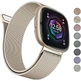Metal Band Compatible with Fitbit Sense 2 /Sense Bands/Versa 4 / Versa 3 Bands Women Men, Stainless Steel Mesh Loop Strap (Small,Champagne)