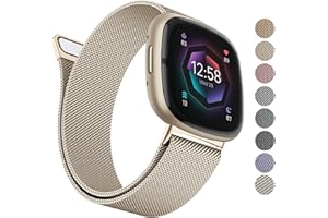 AK Metal Band Compatible With Fitbit Sense 2/Versa 4 - Stainless Steel Mesh Loop Strap for Women Men, Small Champagne