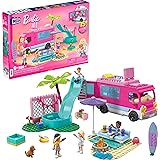 Mega Barbie Car Building Toys Playset, Dream Camper Adventure with 580 Pieces, 4 Micro-Dolls and Accessories, Pink, for Kids 