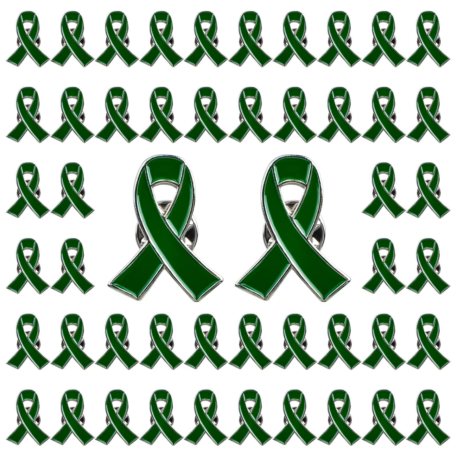 WANDIC 50Pcs Green Ribbon Mental Health Pin Badges Alloy Mental Health Awareness Brooches Liver Cancer Pin Badges Souvenir Brooches for Charity Event(2.5 * 2cm)