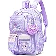 Alrisg Lovely Girls Backpack School Bag for Students Kids Book Bag with Multiple Pockets Splash-proof Children's Backpack（17inch Purple）