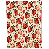 Ti Caldi Sweet Strawberry Blanket | Soft Warm Fuzzy Lightweight Flannel Fruit Throw Blanket Perfect for Couch, Bed, Travel & Outdoor Use, Cozy Blankets for Adults Women Girls 60×50 in