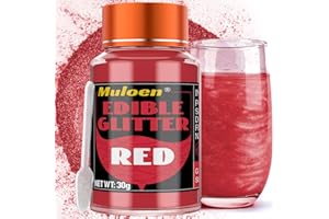 MULOEN Red Edible Glitter - 30 Grams 100% Edible Glitter for Drinks, Cake Decorating Supplies, Cookie Decorating Supplies, Strawberries, Cookie, Cocktails, Chocolate, etc. Luster Dust Edible