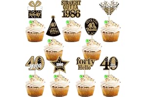 ZHUOWEISM 36PCS Happy 40th Birthday Cupcake Toppers Double Sided Black Gold Forty Hello 40 Straight Outta 1986 Cupcake Picks 40 Fabulous Cheers to 40 Years Cake Decorations for 40th Birthday Party Supplies