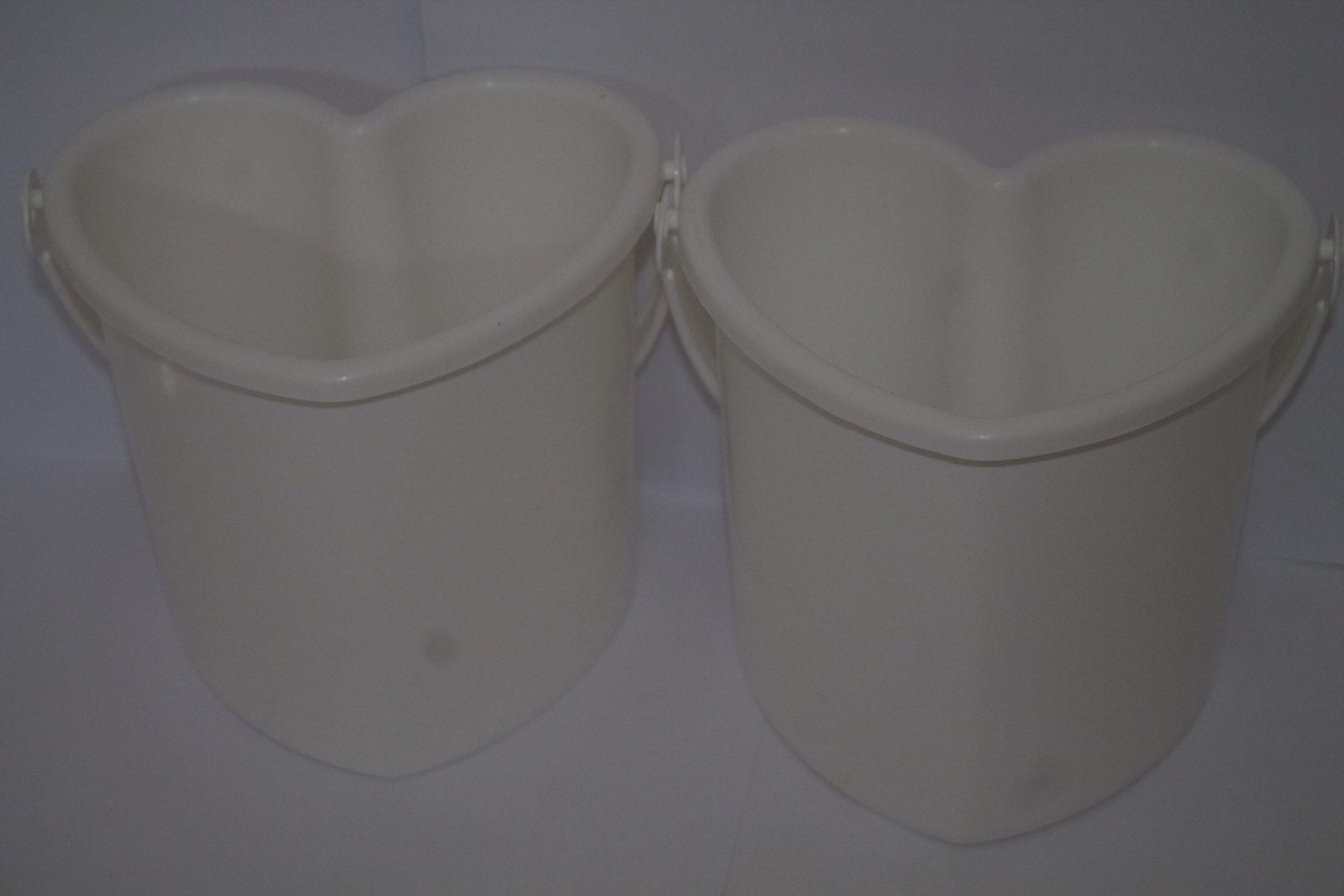 Set Of 4 X Small Heart Shaped Buckets - White