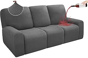 ROFASVCO 100% Waterproof Reclining Couch Covers 3 Seater Stretch Soft Recliner Sofa Cover for 3 Cushion Couch Jacquard Washable Non Slip Recliner Slipcovers Furniture Protector (3 Seat, Dark Grey)
