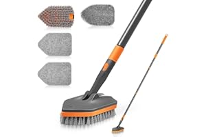 NEWE Shower Cleaner Brush, Tub Tile Scrubber with Telescopic Long Handle 56 inches, 4 Scrub Heads for Cleaning Bathroom Batht