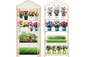 Purlyu Garden 4-Tier Greenhouse – for Indoor Outdoor Gardening Hot House w/ Zippered Cover and Metal Shelves for Growing Vegetables, Flowers and Seedlings (PLGH704OWP)
