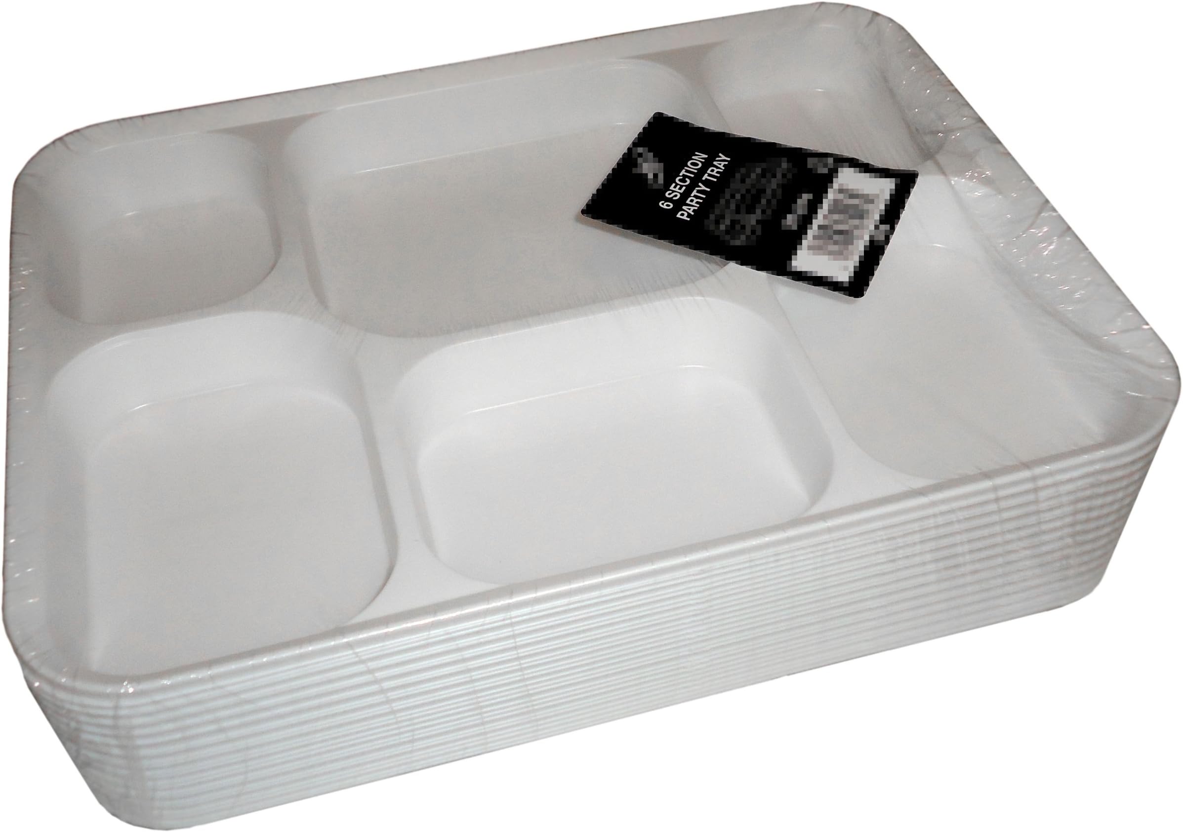 25 White Plastic 6 Compartment Disposable Trays