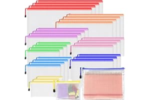 Smarpau 32pcs Zipper Pouch, 8 Sizes 8 Colors Mesh Zipper Pouches for Organizing, Waterproof Plastic Zipper Storage Bags for Board Game Storage, Travel, Office Supplies