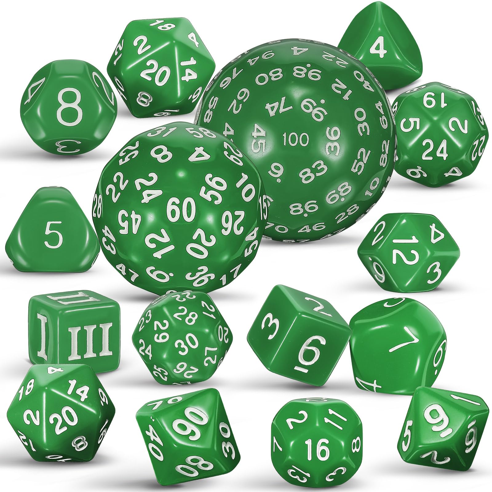 15 Pieces Complete Polyhedral Dice Set D3-D100