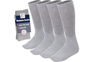 Debra Weitzner Diabetic Socks for Men and Women Over the Calf Knee High Cotton Socks Loose Fit 4 Pairs