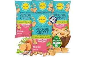 BIENA Tasty Thins Veggie Crisps - Made with Avocado Oil - Low Calorie Veggie Chips for Adults and Kids - 4-Pack, 4 Ounce Bags - Himalayan Pink Salt