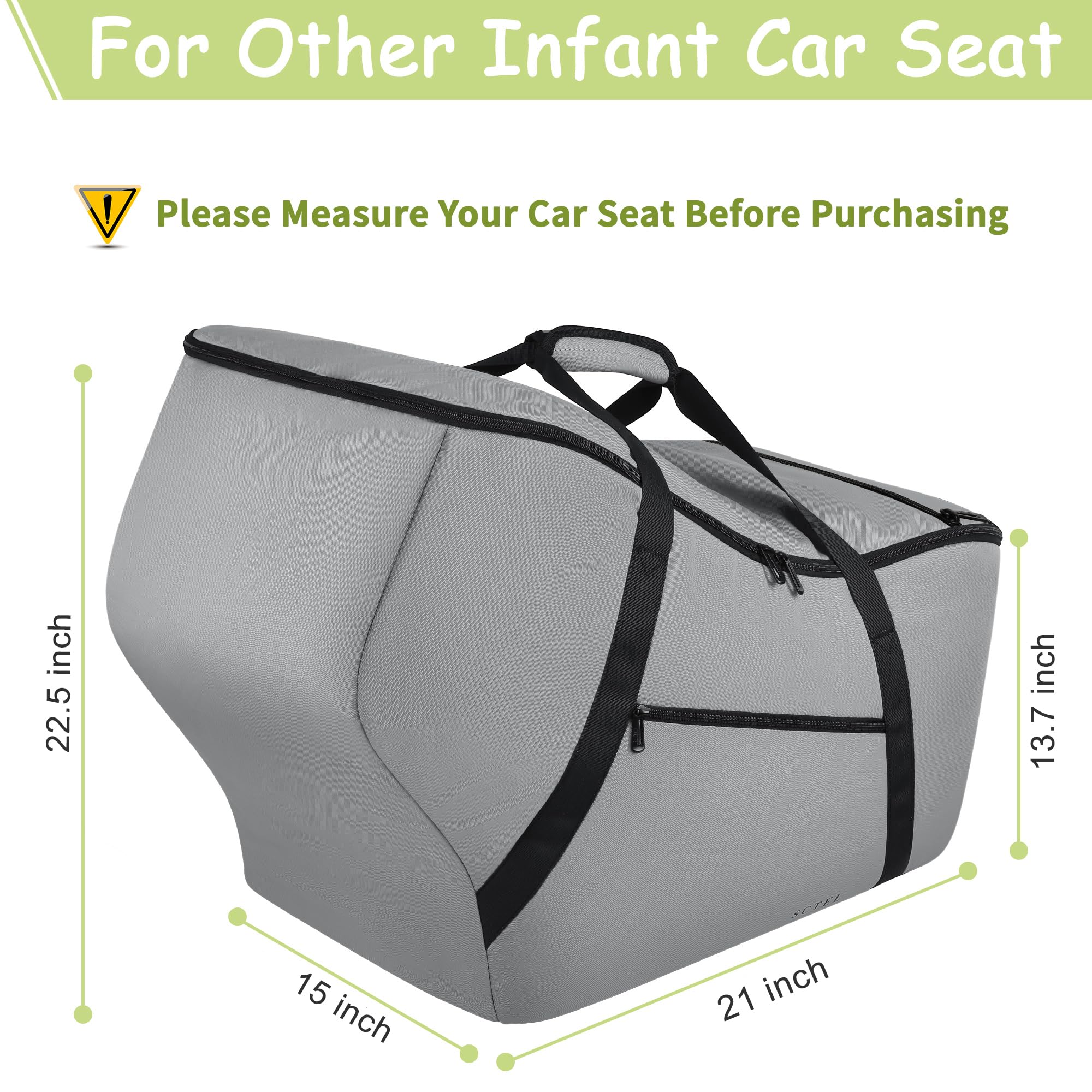 Infant Car Seat Travel Bag - Fits Infant Car Seats with Anti-Rebound Bar Base, Car Seat Airplane Bag for Chicco/Graco/Nuna/Cosco/Britax/Uppababy Baby Car Seat, Water Dirt Tear Resistant, Grey Upgrade
