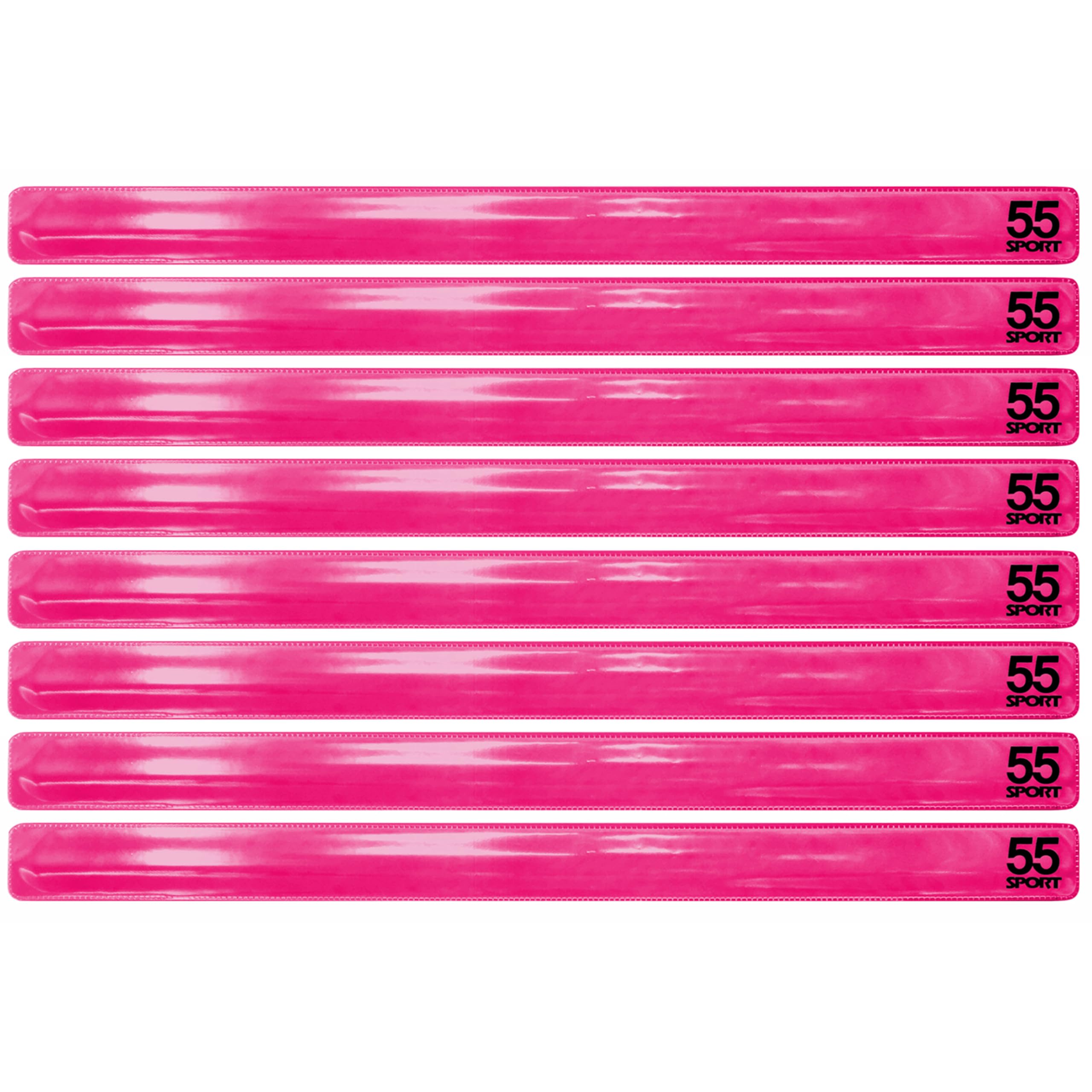 55 Sport Highly Reflective Hi-Vis Slap On Wrist/Ankle Bands - Hot Pink - 8 Pack