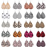 Hicarer 20 Pieces Leather Earrings for Women Petal Leopard Print Teardrop Dangle Earrings(Solid Teardrop Style)