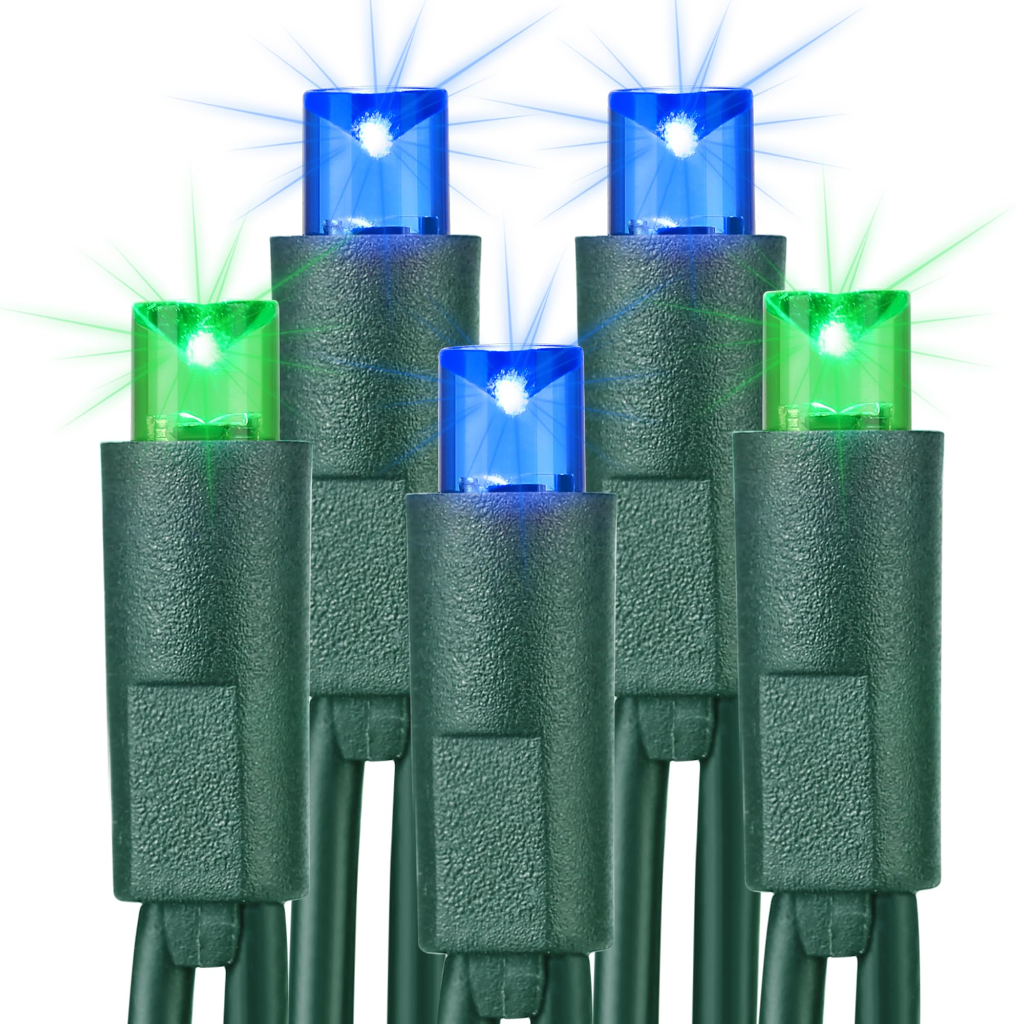 Photo 1 of Brizled Blue & Green LED Christmas Lights, 33ft 100 5MM Wide Angle Connectable Mini Tree Lights, UL Listed Xmas Indoor/Outdoor Party Decor, Green Wire