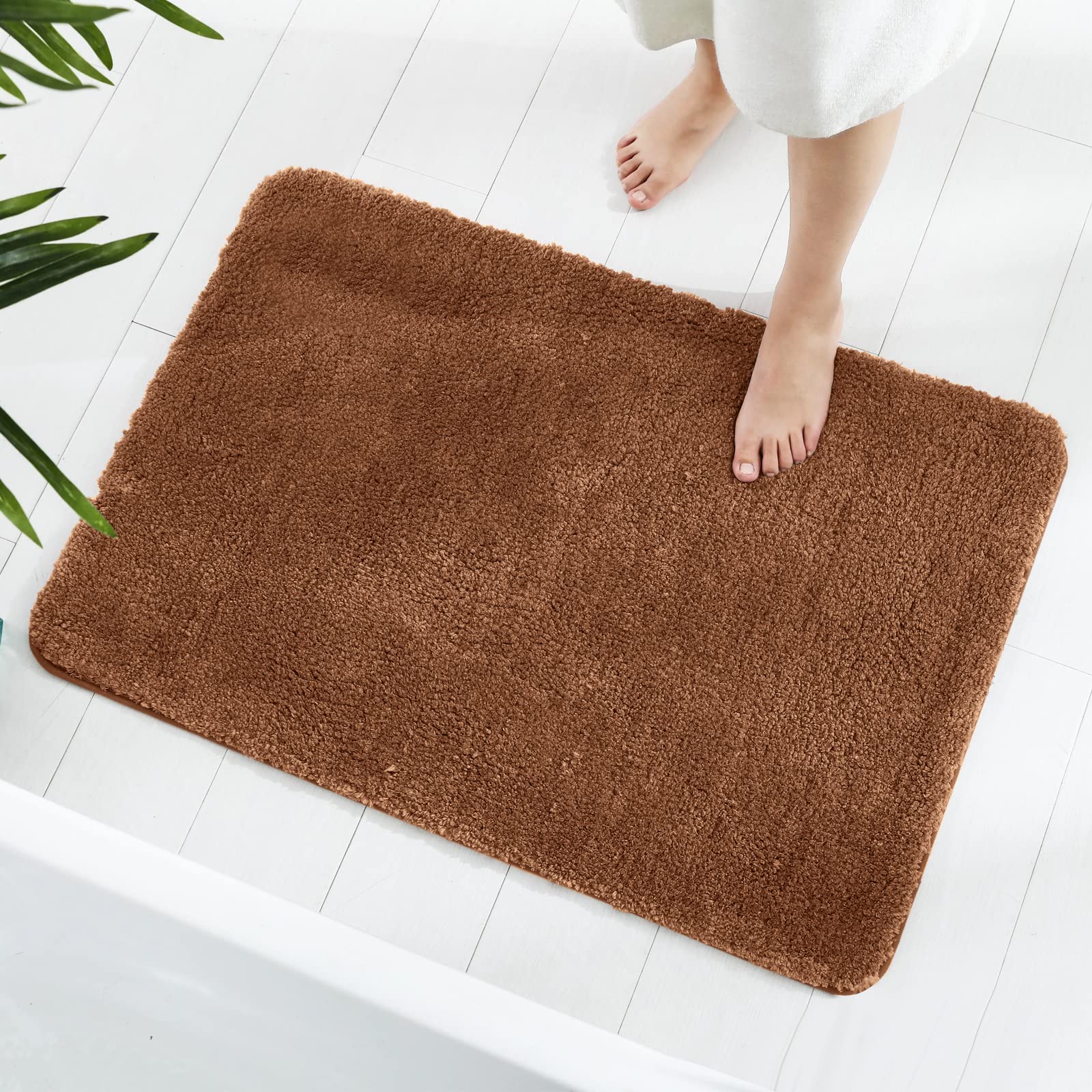 GONICVIN Bathroom Rugs, 60 x 90cm Fluffy Microfiber Absorbent Non-Slip Bath Mats, Machine Washable Bath Rugs for Tub, Shower and Bathroom (Brown)
